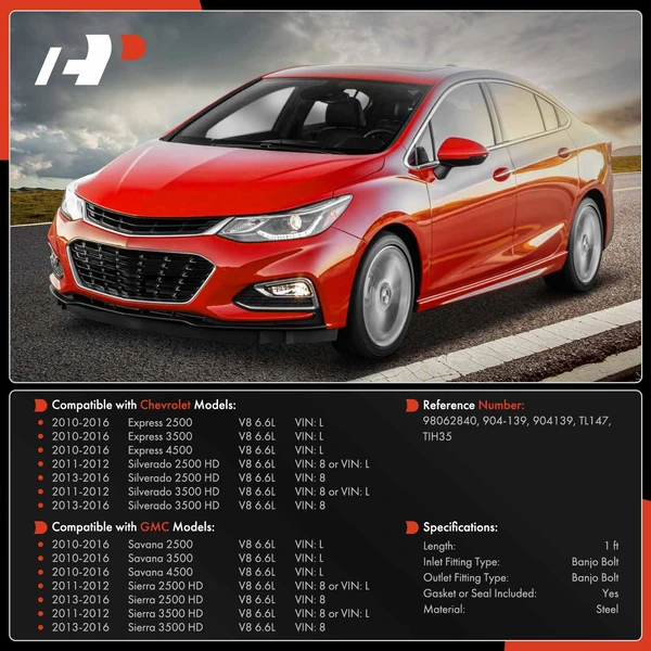 Pressure Turbocharger Oil Line with Gasket or Seal for Chevy Silverado 2500 HD GMC