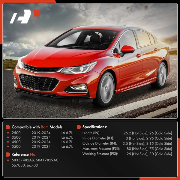2 Pcs Turbocharger Intercooler Hose for Ram 2500 3500 4500 5500 2019-2024 L6 6.7L