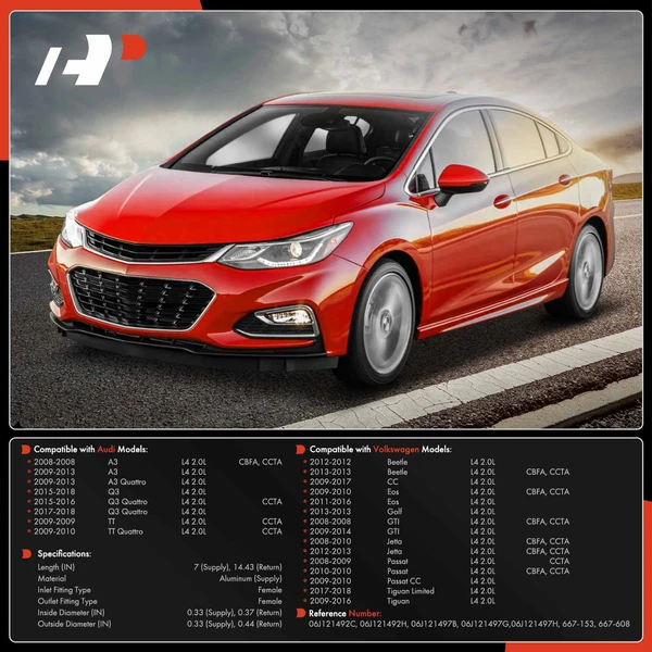 2 Pcs Return & Supply Turbocharger Coolant Line for Volkswagen Jetta Passat Golf Audi