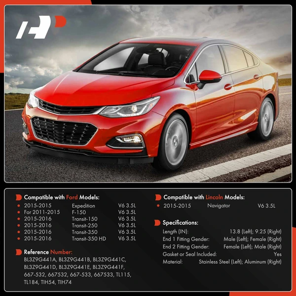 2 Pcs Driver & Passenger Lower Turbocharger Oil Line for Ford F-150 Expedition Lincoln