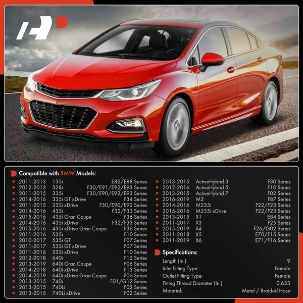 Outlet Turbocharger Oil Return Line for BMW E90 F10 335i 535i 740Li X5 X6 3.0L