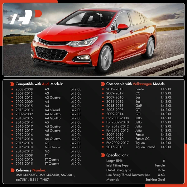 Turbocharger Oil Return Line for Volkswagen Jetta Golf Audi A4 Q5 A5 A6 A3 Q3