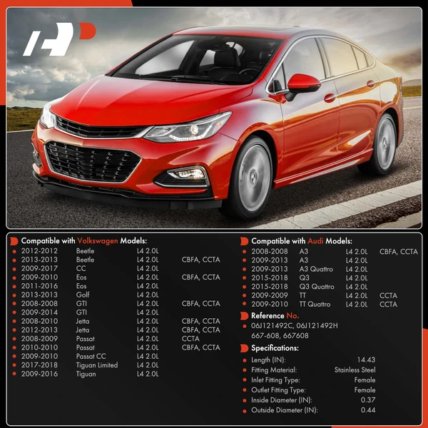 Return Turbocharger Coolant Line for Volkswagen Jetta Passat Audi A3 Q3 Quattro