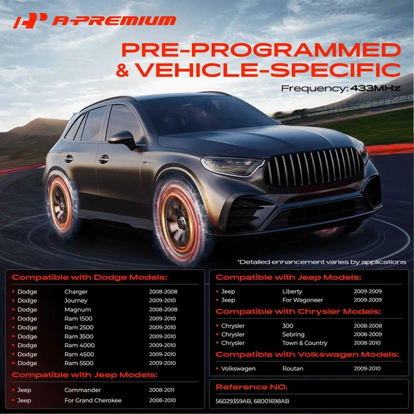 4-Pc Pre-Programmed TPMS Tire Pressure Monitoring System Sensor 433 MHz A-Premium APTPMS173