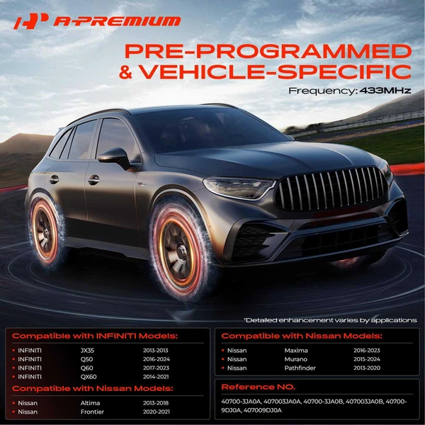 4-Pc Pre-Programmed TPMS Tire Pressure Monitoring System Sensor 433 MHz A-Premium APTPMS179