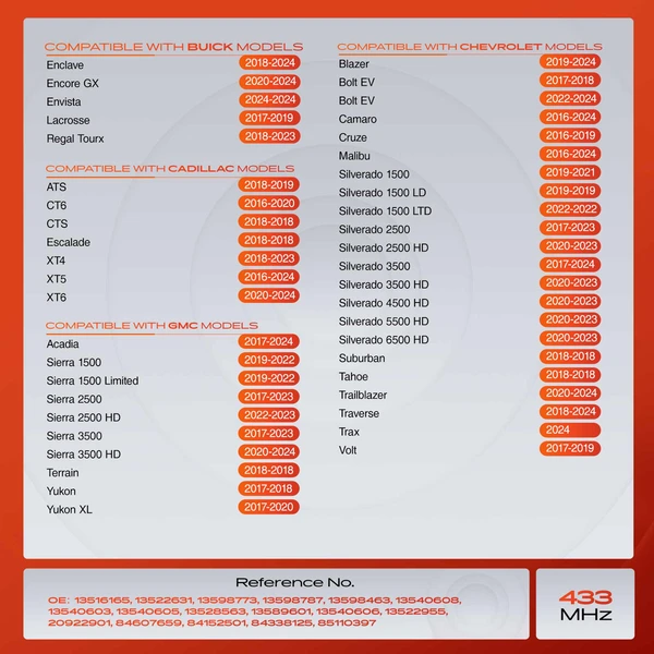 4-Pc Pre-Programmed TPMS Tire Pressure Monitoring System Sensor 433 MHz A-Premium APTPMS188