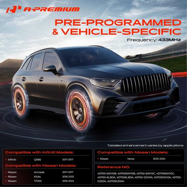 4-Pc Pre-Programmed TPMS Tire Pressure Monitoring System Sensor 433 MHz A-Premium APTPMS241