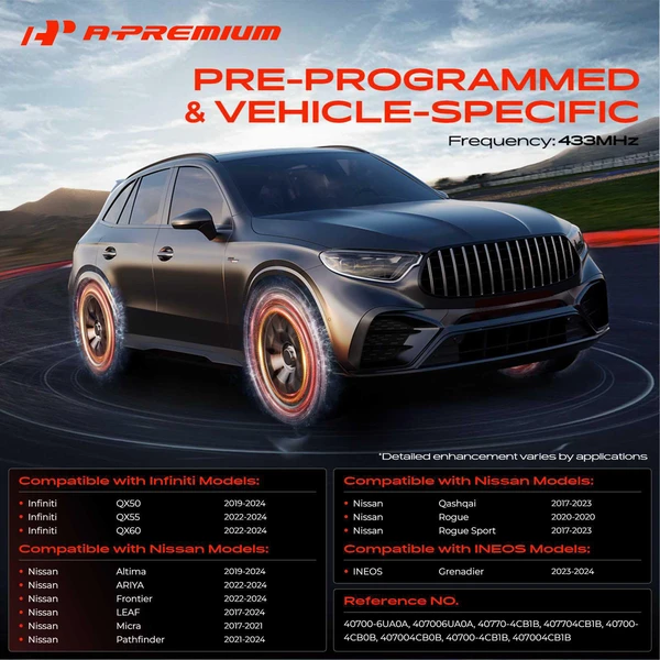 4-Pc Pre-Programmed TPMS Tire Pressure Monitoring System Sensor 433 MHz A-Premium APTPMS255