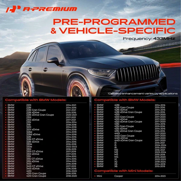 4-Pc Pre-Programmed TPMS Tire Pressure Monitoring System Sensor 433 MHz A-Premium APTPMS289