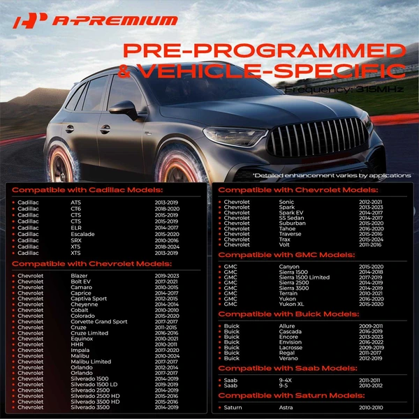 4-Pc Pre-Programmed TPMS Tire Pressure Monitoring System Sensor 315 MHz A-Premium APTPMS303