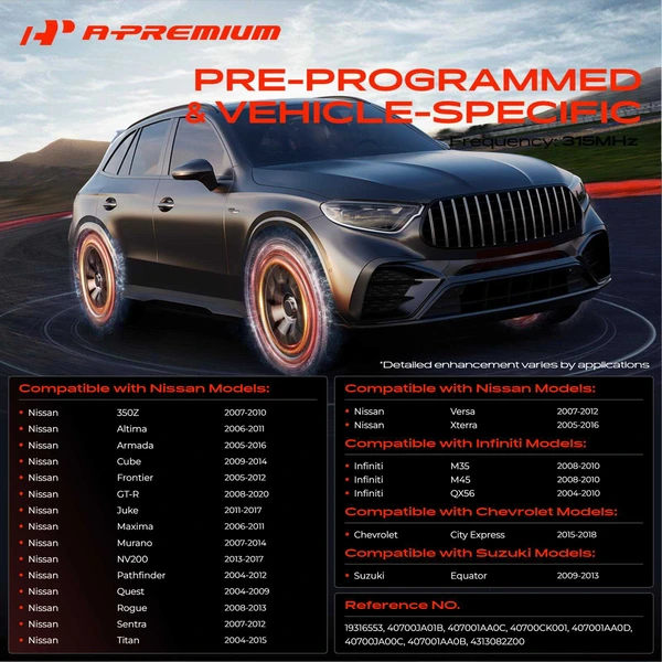 4-Pc Pre-Programmed TPMS Tire Pressure Monitoring System Sensor 315 MHz A-Premium APTPMS304