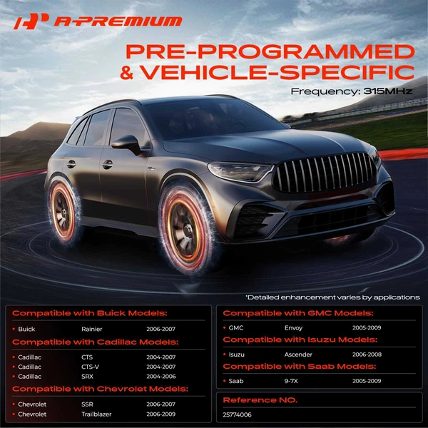 4-Pc Pre-Programmed TPMS Tire Pressure Monitoring System Sensor 315 MHz A-Premium APTPMS313