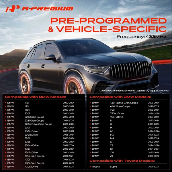 4-Pc Pre-Programmed TPMS Tire Pressure Monitoring System Sensor 433 MHz A-Premium APTPMS316