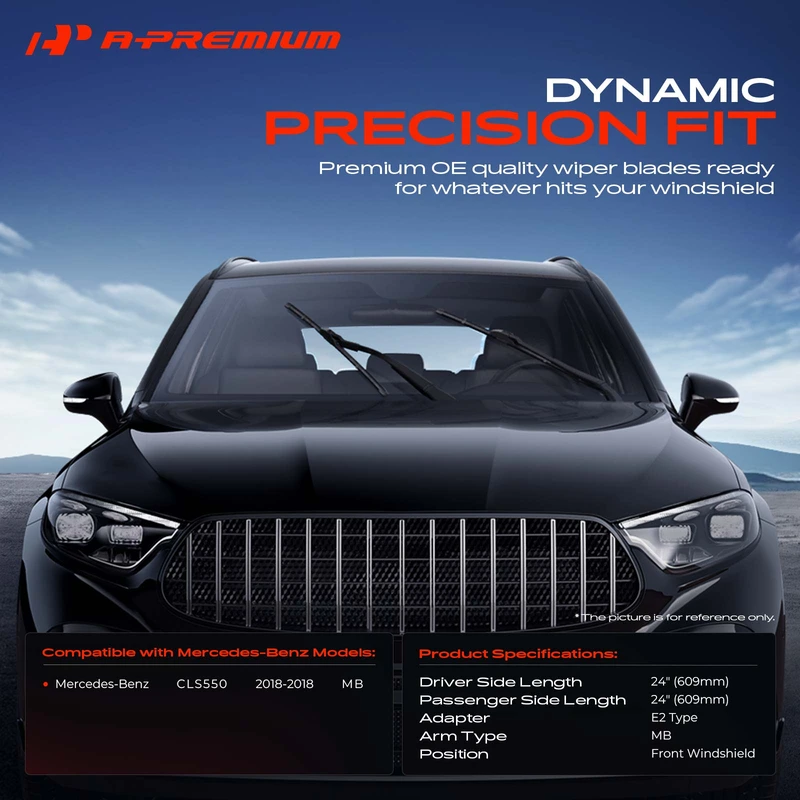 2-Pc 24″ Beam Windshield Wiper Blade All Season, Quiet, Streak Free A-Premium APWB277