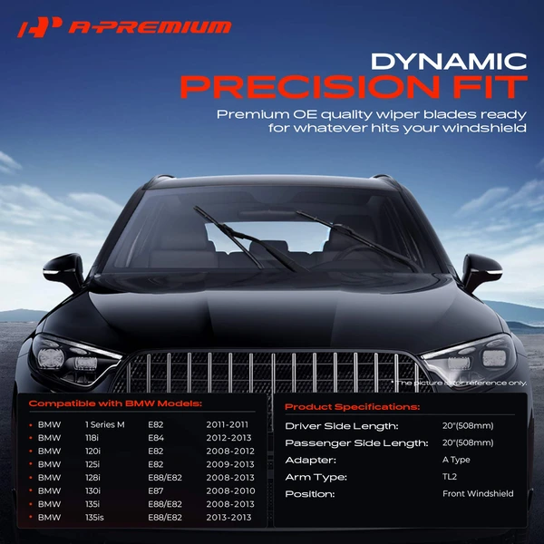 2-Pc 20″ Beam Windshield Wiper Blade All Season, Quiet, Streak Free A-Premium APWB001