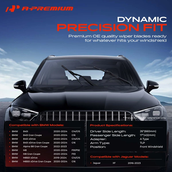 2-Pc 26″ + 17″ Beam Windshield Wiper Blade All Season, Quiet, Streak Free A-Premium APWB016