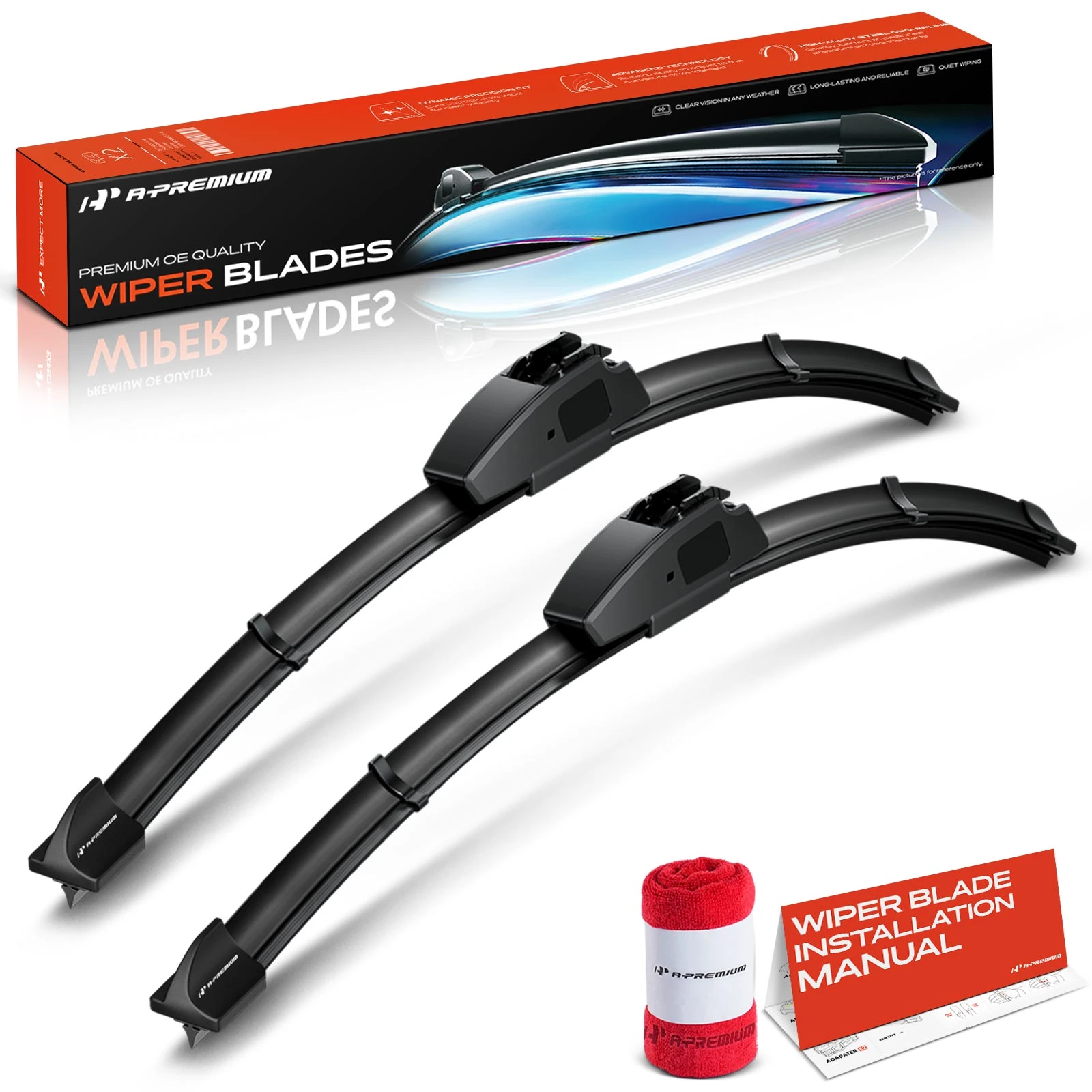 The A-premium 2-Pc 16" Beam Windshield Wiper Blade All Season, Quiet, Streak Free A-Premium APWB053 Image 
