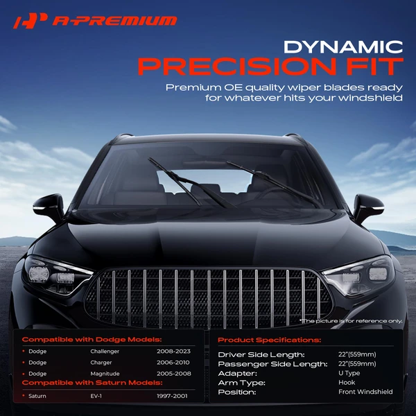 2-Pc 22″ Beam Windshield Wiper Blade All Season, Quiet, Streak Free A-Premium APWB061