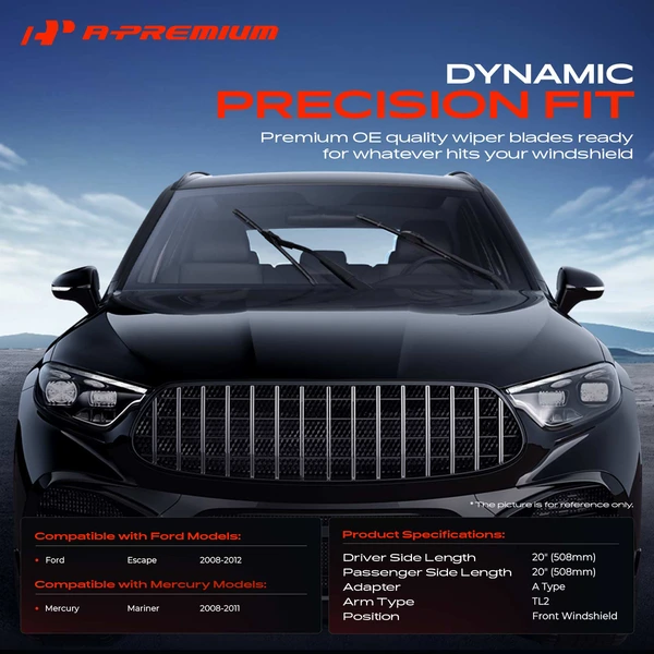 2-Pc 20″ Beam Windshield Wiper Blade All Season, Quiet, Streak Free A-Premium APWB081