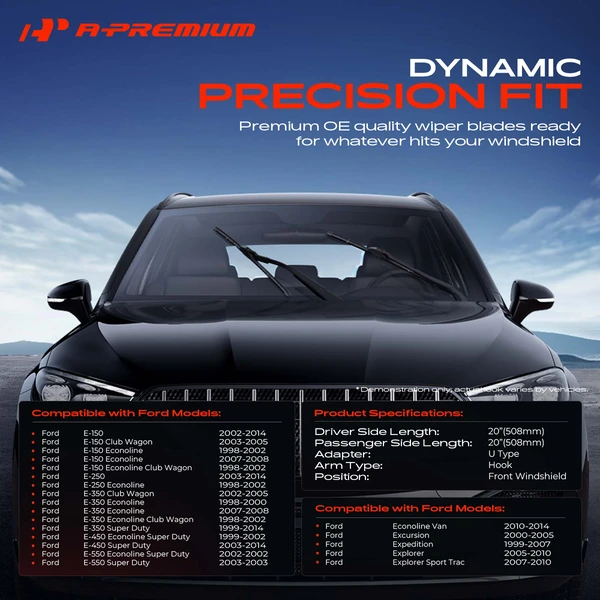 2-Pc 20″ Beam Windshield Wiper Blade All Season, Quiet, Streak Free A-Premium APWB083