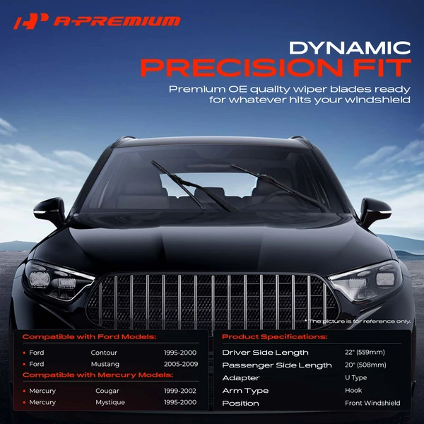 2-Pc 22″ + 20″ Beam Windshield Wiper Blade All Season, Quiet, Streak Free A-Premium APWB078