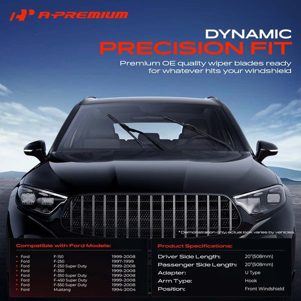 2-Pc 20″ Beam Windshield Wiper Blade All Season, Quiet, Streak Free A-Premium APWB092