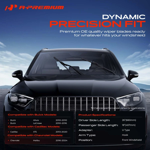 2-Pc 26″ + 18″ Beam Windshield Wiper Blade All Season, Quiet, Streak Free A-Premium APWB118