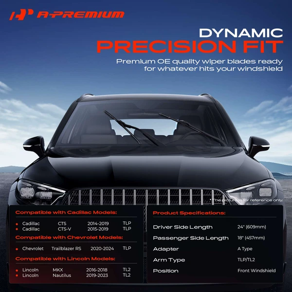 2-Pc 24″ + 18″ Beam Windshield Wiper Blade All Season, Quiet, Streak Free A-Premium APWB131