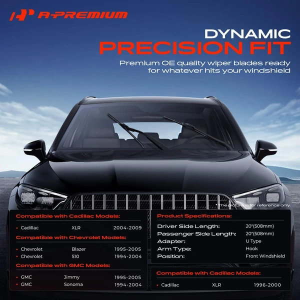 2-Pc 20″ Beam Windshield Wiper Blade All Season, Quiet, Streak Free A-Premium APWB138