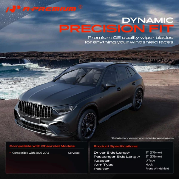 2-Pc 21″ Beam Windshield Wiper Blade All Season, Quiet, Streak Free A-Premium APWB153