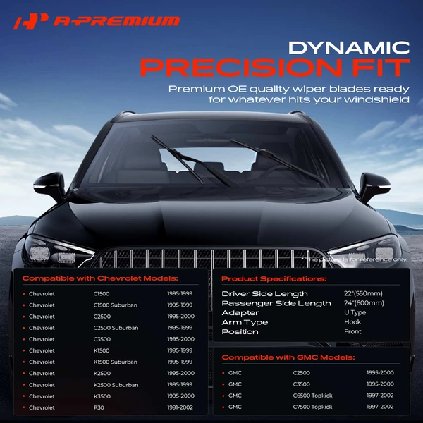 2-Pc 18″ Beam Windshield Wiper Blade All Season, Quiet, Streak Free A-Premium APWB145