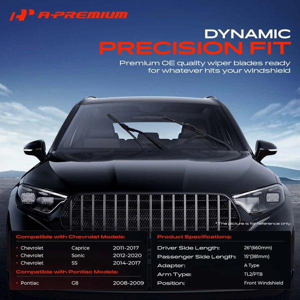 2-Pc 26″ + 15″ Beam Windshield Wiper Blade All Season, Quiet, Streak Free A-Premium APWB164