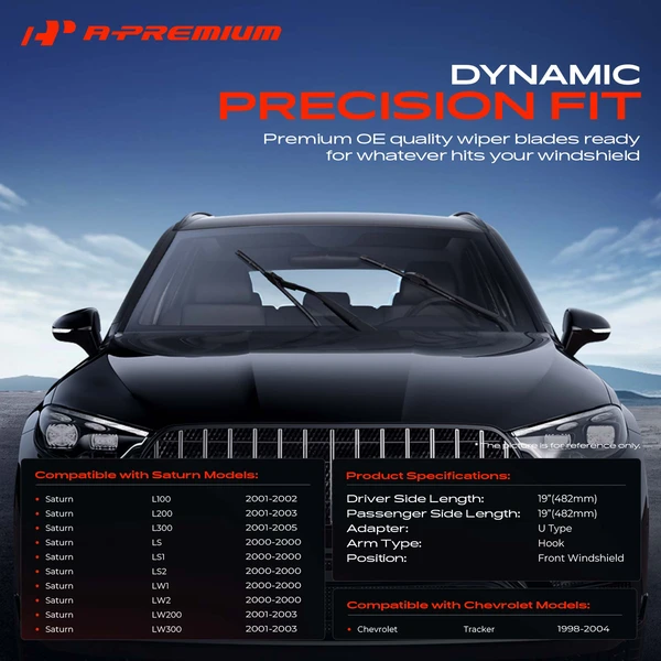 2-Pc 19″ Beam Windshield Wiper Blade All Season, Quiet, Streak Free A-Premium APWB167