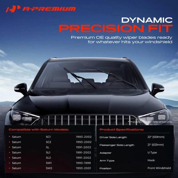 2-Pc 22″ + 21″ Beam Windshield Wiper Blades All Season, Quiet, Streak Free A-Premium APWB177