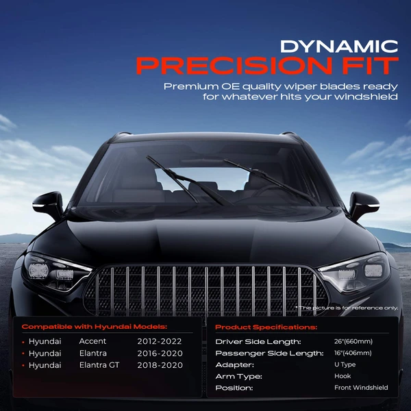 2-Pc 26″ + 16″ Beam Windshield Wiper Blade All Season, Quiet, Streak Free A-Premium APWB221