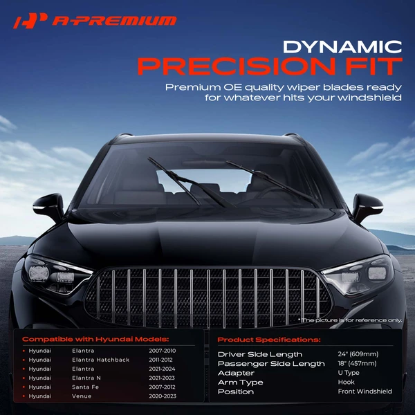 2-Pc 24″ + 18″ Beam Windshield Wiper Blade All Season, Quiet, Streak Free A-Premium APWB224