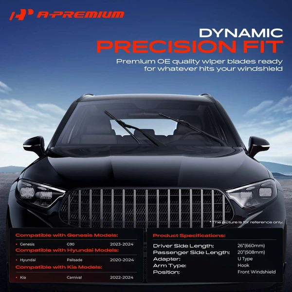 2-Pc 26″ + 20″ Beam Windshield Wiper Blade All Season, Quiet, Streak Free A-Premium APWB218