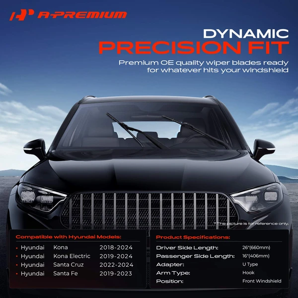 2-Pc 26″ + 16″ Beam Windshield Wiper Blade All Season, Quiet, Streak Free A-Premium APWB228