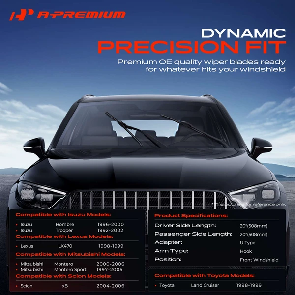 2-Pc 20″ Beam Windshield Wiper Blade All Season, Quiet, Streak Free A-Premium APWB235