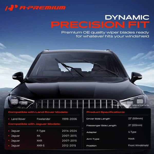 2-Pc 22″ + 21″ Beam Windshield Wiper Blades All Season, Quiet, Streak Free A-Premium APWB238