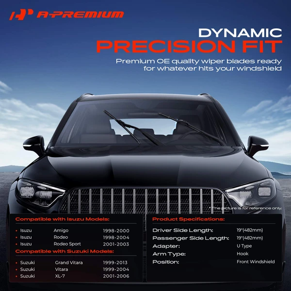 2-Pc 19″ Beam Windshield Wiper Blade All Season, Quiet, Streak Free A-Premium APWB343