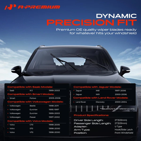 2-Pc 21″ Beam Windshield Wiper Blade All Season, Quiet, Streak Free A-Premium APWB350