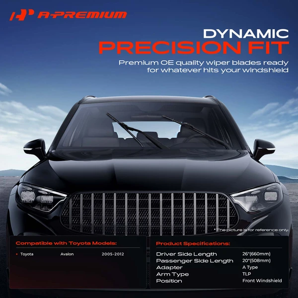 2-Pc 26″ + 20″ Beam Windshield Wiper Blade All Season, Quiet, Streak Free A-Premium APWB362