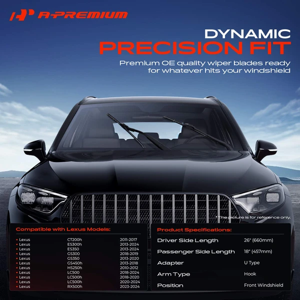 2-Pc 26″ + 18″ Beam Windshield Wiper Blade All Season, Quiet, Streak Free A-Premium APWB364