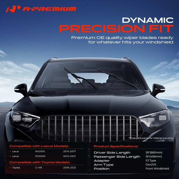 2-Pc 26″ + 16″ Beam Windshield Wiper Blade All Season, Quiet, Streak Free A-Premium APWB375