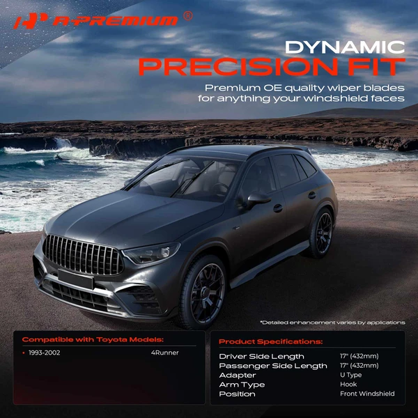 2-Pc 17″ Beam Windshield Wiper Blade All Season, Quiet, Streak Free A-Premium APWB383