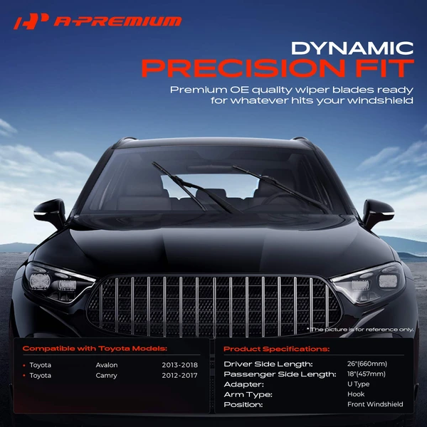 2-Pc 26″ + 18″ Beam Windshield Wiper Blade All Season, Quiet, Streak Free A-Premium APWB386