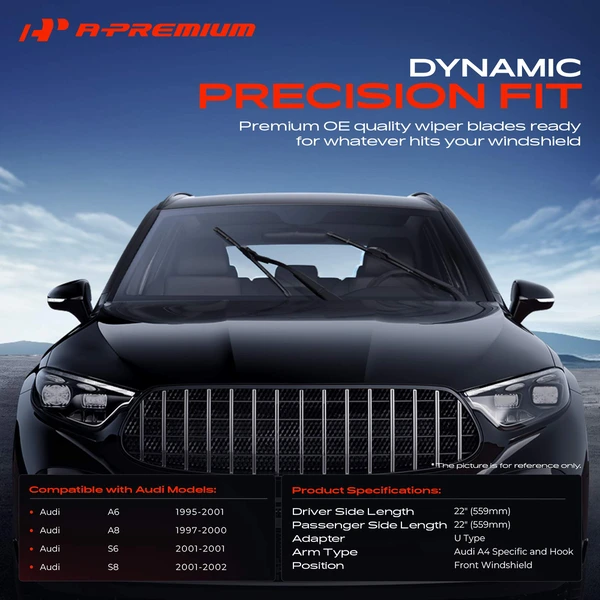 2-Pc 22″ Beam Windshield Wiper Blades All Season, Quiet, Streak Free A-Premium APWB412