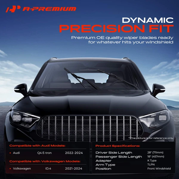 2-Pc 26″ + 18″ Beam Windshield Wiper Blades All Season, Quiet, Streak Free A-Premium APWB418