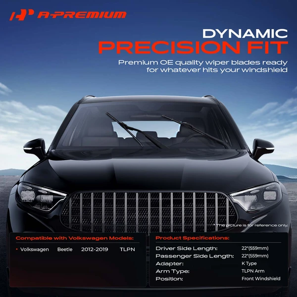 2-Pc 22″ Beam Windshield Wiper Blade All Season, Quiet, Streak Free A-Premium APWB425